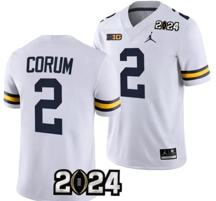 Blake Corum Jersey #2 Michigan Wolverines 2024 Football National Championship Playoff White 8 Blake Corum Jersey #2 Michigan Wolverines 2024 Football National Championship Playoff White