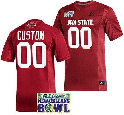 Custom Jacksonville State Gamecocks Jersey Name and Number 2023 New Orleans Bowl Patch Football Red