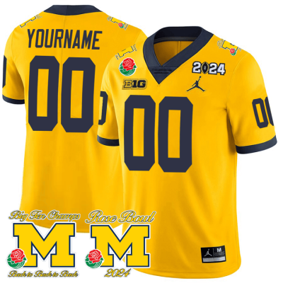 Custom Michigan Wolverines Jersey Name and Number Vapor Rose Bowl Big Ten Champs Patch Football Yellow