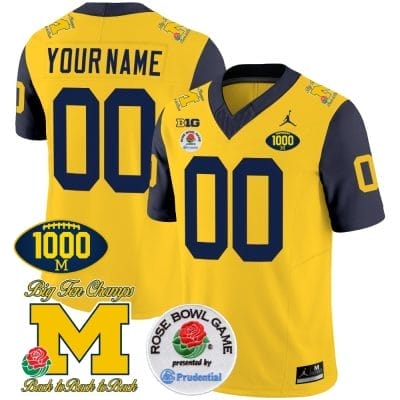 Custom Michigan Wolverines Jersey Name and Number 1000 Wins Rose Bowl Patch Navy Sleeves 8 Custom Michigan Wolverines Jersey Name and Number 1000 Wins Rose Bowl Patch Navy Sleeves