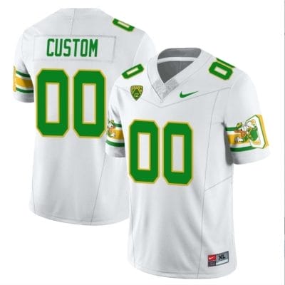 Custom Oregon Ducks Jersey Name and Number ‘Mighty Oregon’ Throwback Football Style 1 White