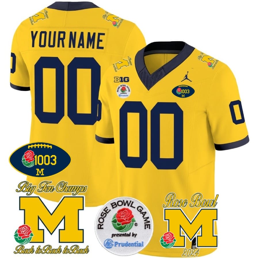 Custom Michigan Wolverines Jersey Name and Number Vapor 1003 Wins Rose Bowl Patch Football Maize 1 Custom Michigan Wolverines Jersey Name and Number Vapor 1003 Wins Rose Bowl Patch Football Maize