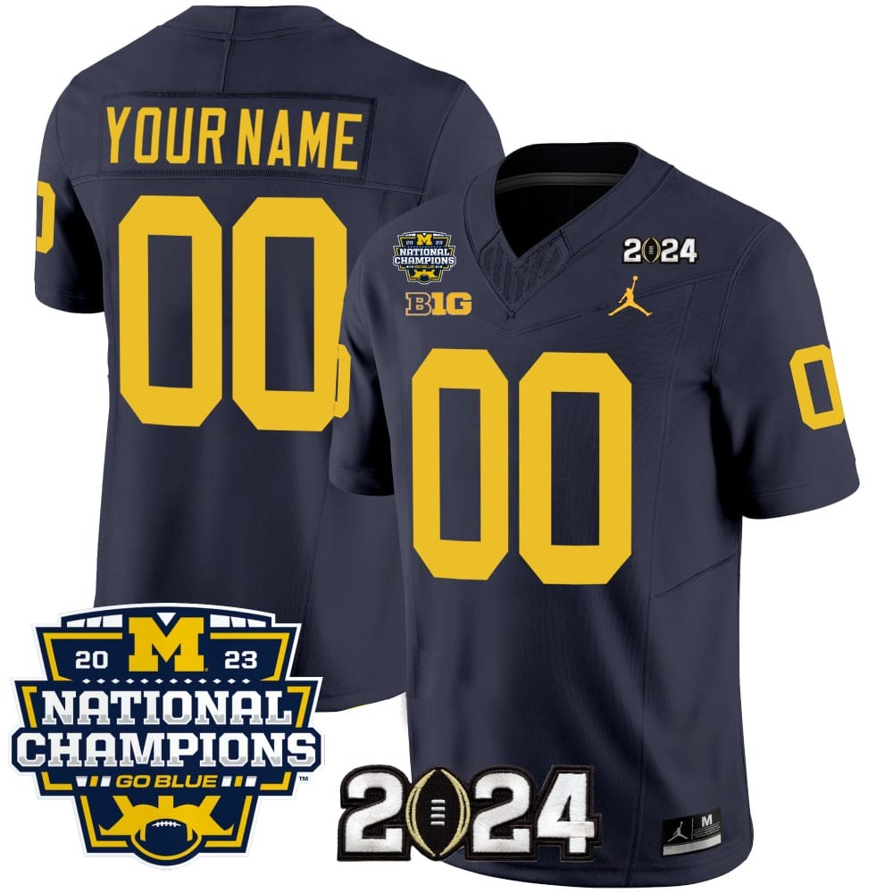 Custom Michigan Wolverines Jersey Name and Number Vapor Limited Football 2024 National Champions Patch Navy 1 Custom Michigan Wolverines Jersey Name and Number Vapor Limited Football 2024 National Champions Patch Navy