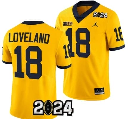 Colston Loveland Jersey #18 Michigan Wolverines 2024 Football National Championship Playoff Yellow 8 Colston Loveland Jersey #18 Michigan Wolverines 2024 Football National Championship Playoff Yellow