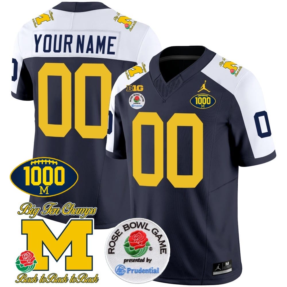 Custom Michigan Wolverines Jersey Name and Number 1000 Wins Rose Bowl Patch Alternate 1 Custom Michigan Wolverines Jersey Name and Number 1000 Wins Rose Bowl Patch Alternate