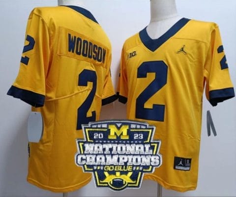 Charles Woodson Jersey #2 Michigan Wolverines Football 2023 National Champions Patch Yellow