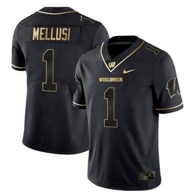 Chez Mellusi Jersey #1 Wisconsin Badgers Gold Vapor College Football Black Gold 8 Chez Mellusi Jersey #1 Wisconsin Badgers Gold Vapor College Football Black Gold