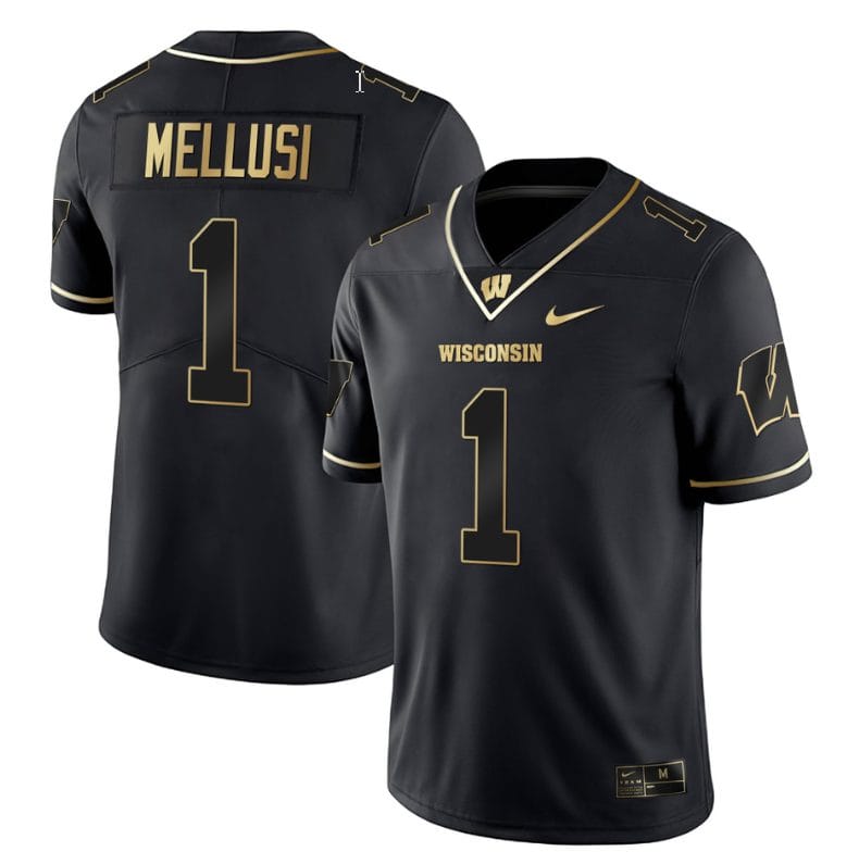 Chez Mellusi Jersey #1 Wisconsin Badgers Gold Vapor College Football Black Gold 1 Chez Mellusi Jersey #1 Wisconsin Badgers Gold Vapor College Football Black Gold