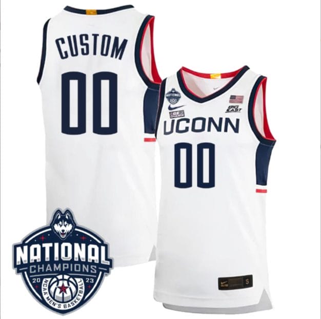 Custom UConn Huskies Jersey Name and Number 2023 National Champions College Basketball White Home 1 Custom UConn Huskies Jersey Name and Number 2023 National Champions College Basketball White Home