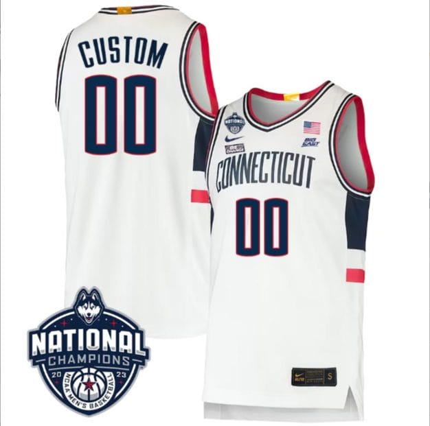 Custom UConn Huskies Jersey Name and Number 2023 National Champions College Basketball White 1 Custom UConn Huskies Jersey Name and Number 2023 National Champions College Basketball White