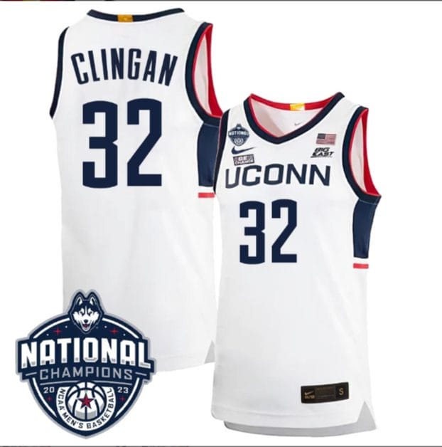 Donovan Clingan Jersey #31 UConn Huskies 2023 National Champions College Basketball White Home 1 Donovan Clingan Jersey #31 UConn Huskies 2023 National Champions College Basketball White Home
