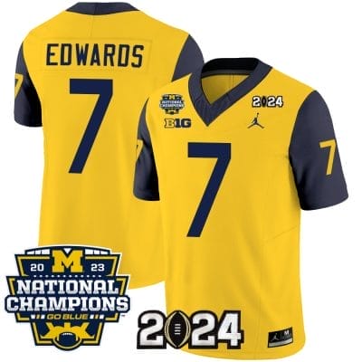Donovan Edwards Jersey #7 Michigan Wolverines Vapor Limited Football 2024 National Champions Patch Navy Sleeves