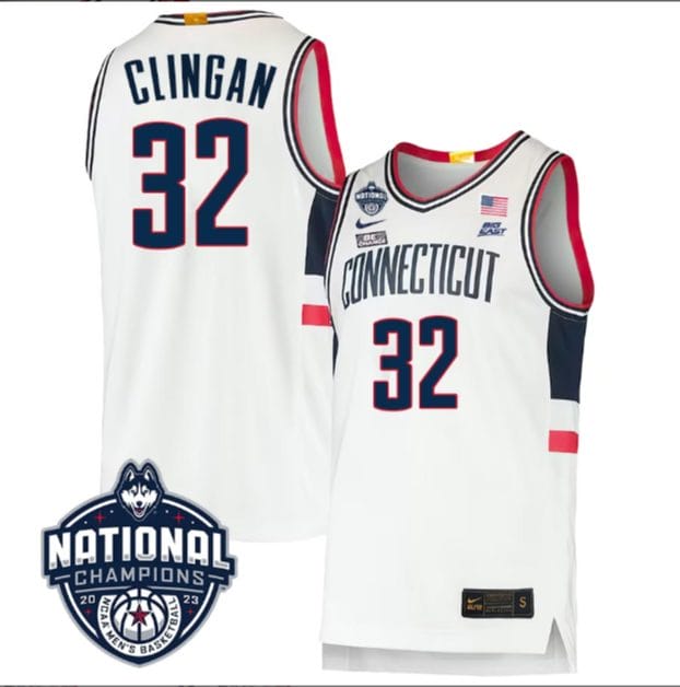Donovan Clingan Jersey #31 UConn Huskies 2023 National Champions College Basketball White 1 Donovan Clingan Jersey #31 UConn Huskies 2023 National Champions College Basketball White