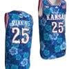 Danny Manning Jersey #25 Kansas Jayhawks Bill Self Game College Basketball Blue Maui Strong