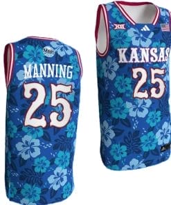 Danny Manning Jersey #25 Kansas Jayhawks Bill Self Game College Basketball Blue Maui Strong