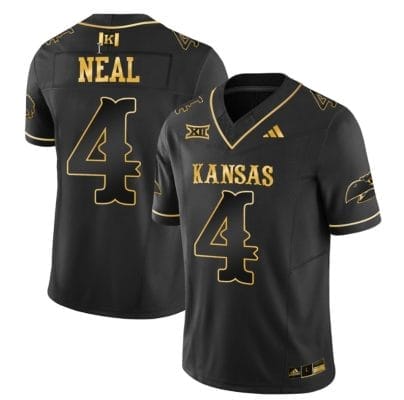 Devin Neal Jersey #4 Kansas Jayhawks Blackhawk Gold Vapor Football Black Gold 8 Devin Neal Jersey #4 Kansas Jayhawks Blackhawk Gold Vapor Football Black Gold