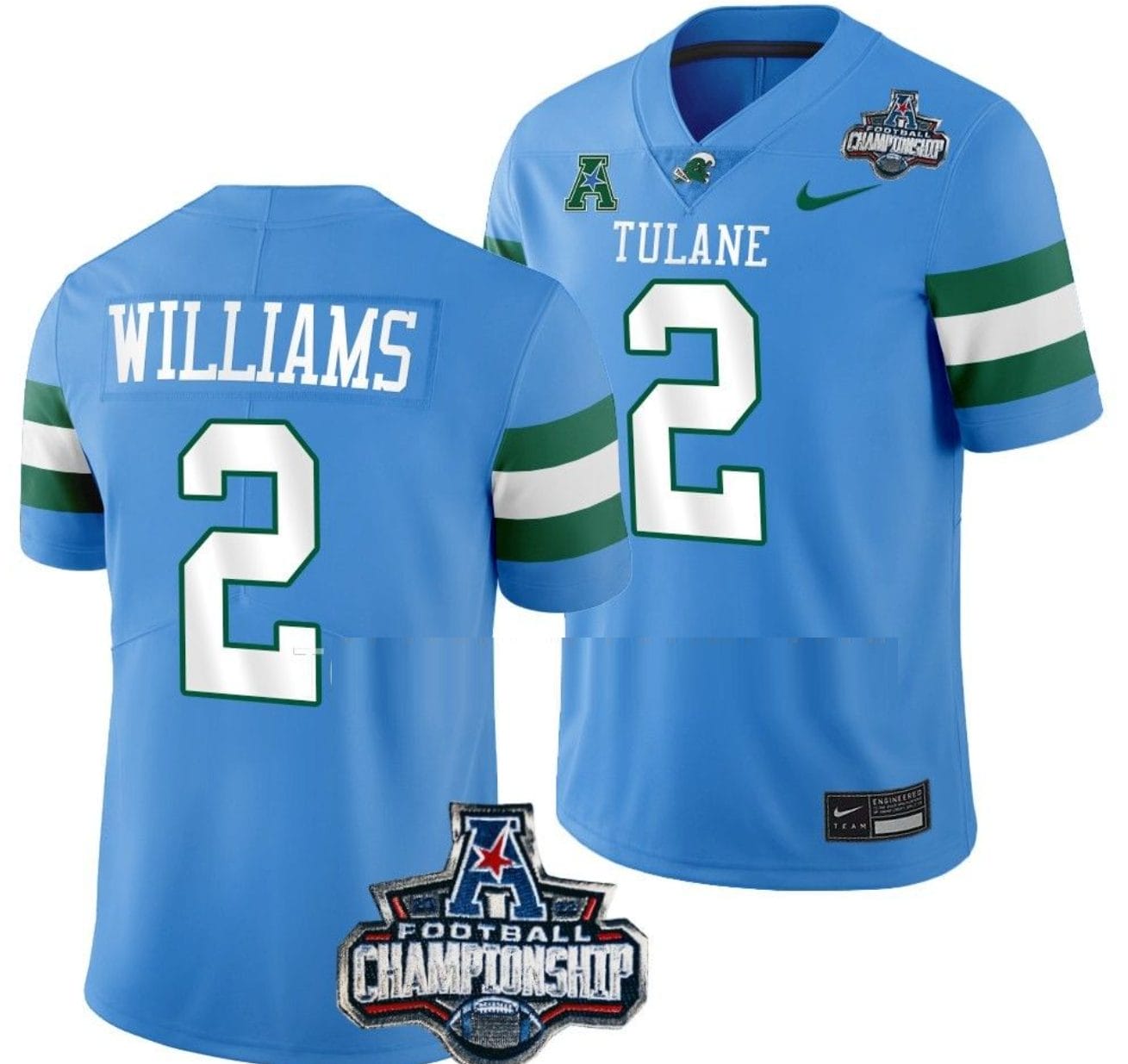 Dorian Williams Jersey #2 Tulane Green Wave 2022 ACC Football Championship Blue 1 Dorian Williams Jersey #2 Tulane Green Wave 2022 ACC Football Championship Blue