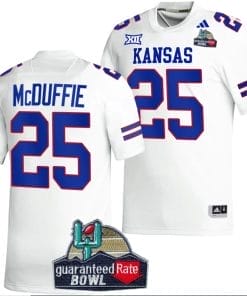Dylan McDuffie Jersey #25 Kansas Jayhawks 2023 Guaranteed Rate Bowl Champs MVP Football White