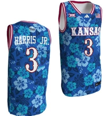 Dajuan Harris Jr Jersey #3 Kansas Jayhawks Bill Self Game College Basketball Blue Maui Strong