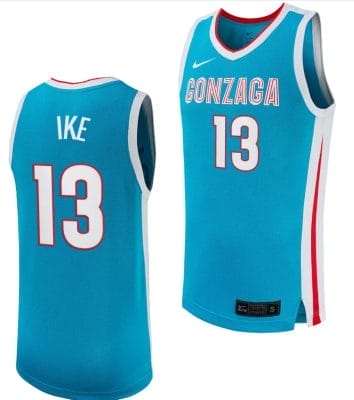 Graham Ike Jersey #13 Gonzaga Bulldogs College Basketball uniform 2023-24 Turquoise
