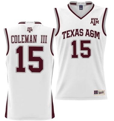 Henry Coleman III Jersey #15 Texas Aggies NIL College Basketball Jersey Lightweight White