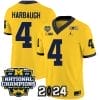 Jim Harbaugh Jersey #4 Michigan Wolverines Vapor Limited Football 2024 National Champions Patch Maize 5 Jim Harbaugh Jersey #4 Michigan Wolverines Vapor Limited Football 2024 National Champions Patch Maize