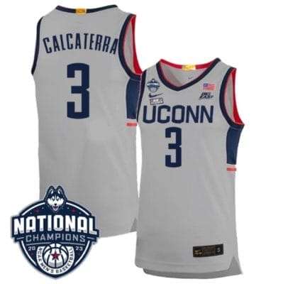 Joey Calcaterra Jersey #3 UConn Huskies 2023 National Champions College Basketball Gray