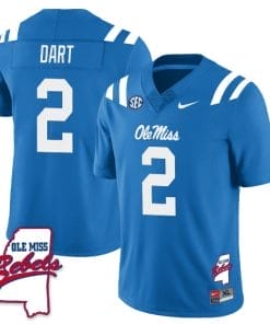 Jaxson Dart Jersey #2 Ole Miss Rebels Football Ole Map All Stitched Blue