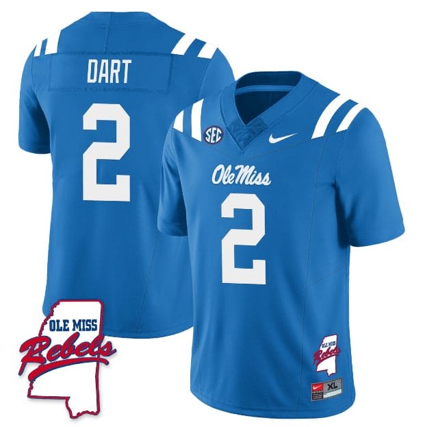 Jaxson Dart Jersey #2 Ole Miss Rebels Football Ole Map All Stitched Blue 1 Jaxson Dart Jersey #2 Ole Miss Rebels Football Ole Map All Stitched Blue