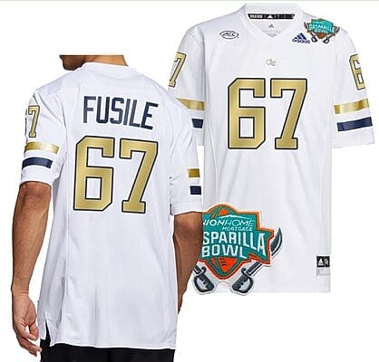 Joe Fusile Jersey #67 Georgia Tech Yellow Jackets 2023 Gasparilla Bowl Patch Football White