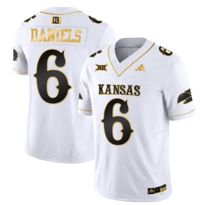 Jalon Daniels Jersey #6 Kansas Jayhawks Blackhawk Gold Vapor Football White Gold 8 Jalon Daniels Jersey #6 Kansas Jayhawks Blackhawk Gold Vapor Football White Gold
