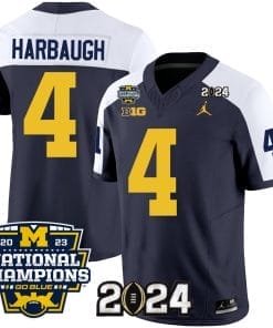 Jim Harbaugh Jersey #4 Michigan Wolverines Vapor Limited Football 2024 National Champions Patch Alternate