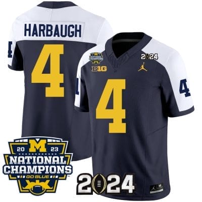 Jim Harbaugh Jersey #4 Michigan Wolverines Vapor Limited Football 2024 National Champions Patch Alternate 8 Jim Harbaugh Jersey #4 Michigan Wolverines Vapor Limited Football 2024 National Champions Patch Alternate