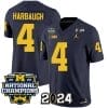Jim Harbaugh Jersey #4 Michigan Wolverines Vapor Limited Football 2024 National Champions Patch Navy 4 Jim Harbaugh Jersey #4 Michigan Wolverines Vapor Limited Football 2024 National Champions Patch Navy