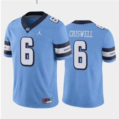 Jacolby Criswell Jersey #6 North Carolina Tar Heels College Football All Stitched Blue