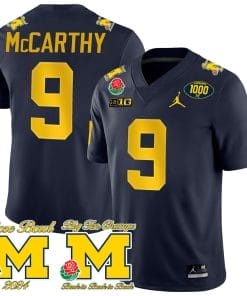 JJ McCarthy Jersey #9 Michigan Wolverines 1000 Wins Rose Bowl Big Ten Champs Patch Navy