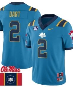 Jaxson Dart Jersey #2 Ole Miss Rebels Football Ole Miss Flag All Stitched Blue 1