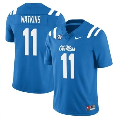 Jordan Watkins Jersey #11 Ole Miss Rebels Football All Stitched Blue
