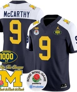 JJ McCarthy Jersey #9 Michigan Wolverines Vapor Stitched 1000 Wins Rose Bowl Patch Alternate