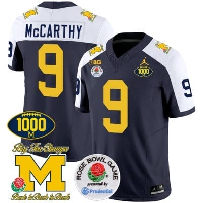 JJ McCarthy Jersey #9 Michigan Wolverines Vapor Stitched 1000 Wins Rose Bowl Patch Alternate