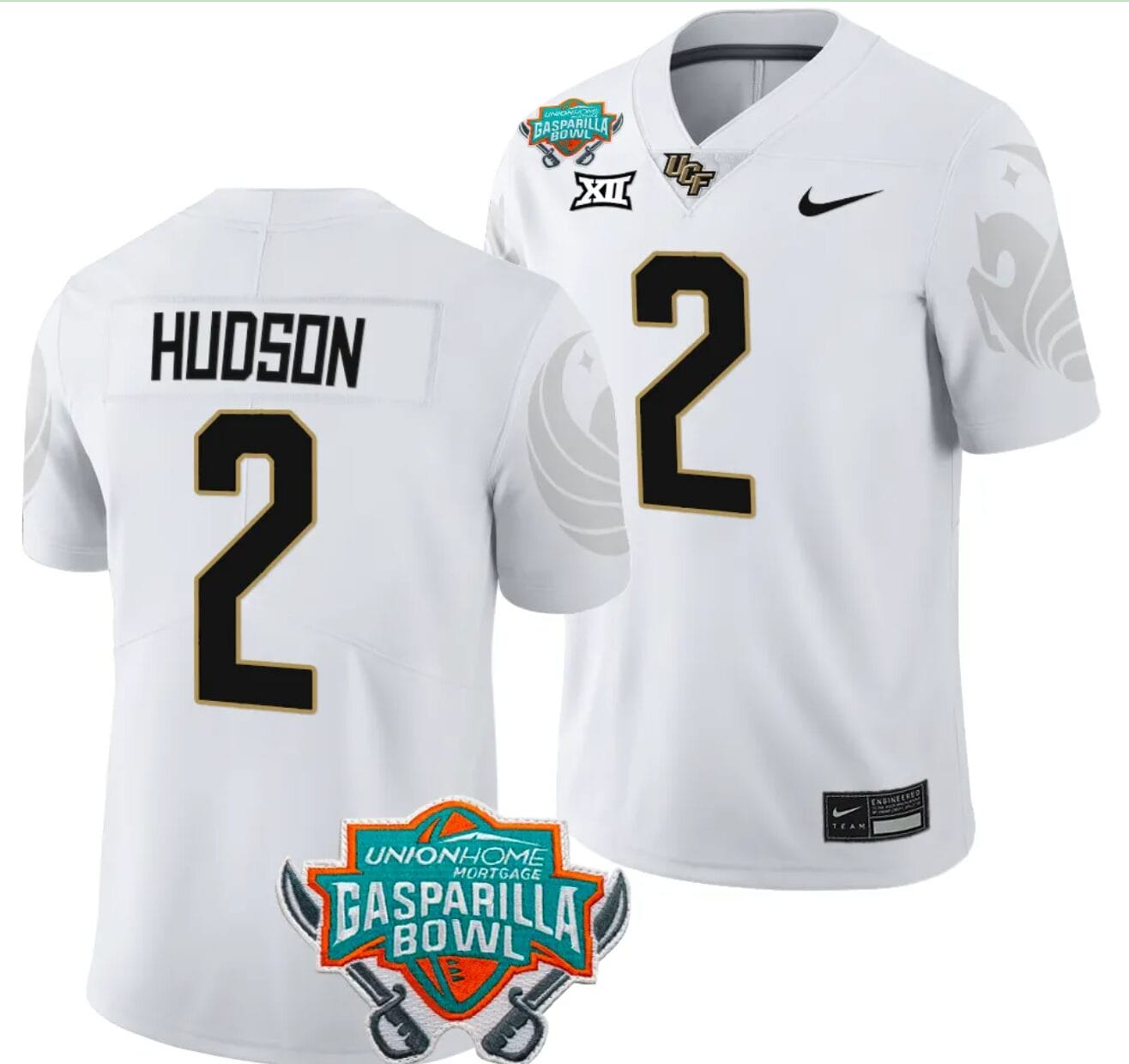 Kobe Hudson Jersey #2 UCF Knights 2023 Gasparilla Bowl Patch Football White 1 Kobe Hudson Jersey #2 UCF Knights 2023 Gasparilla Bowl Patch Football White
