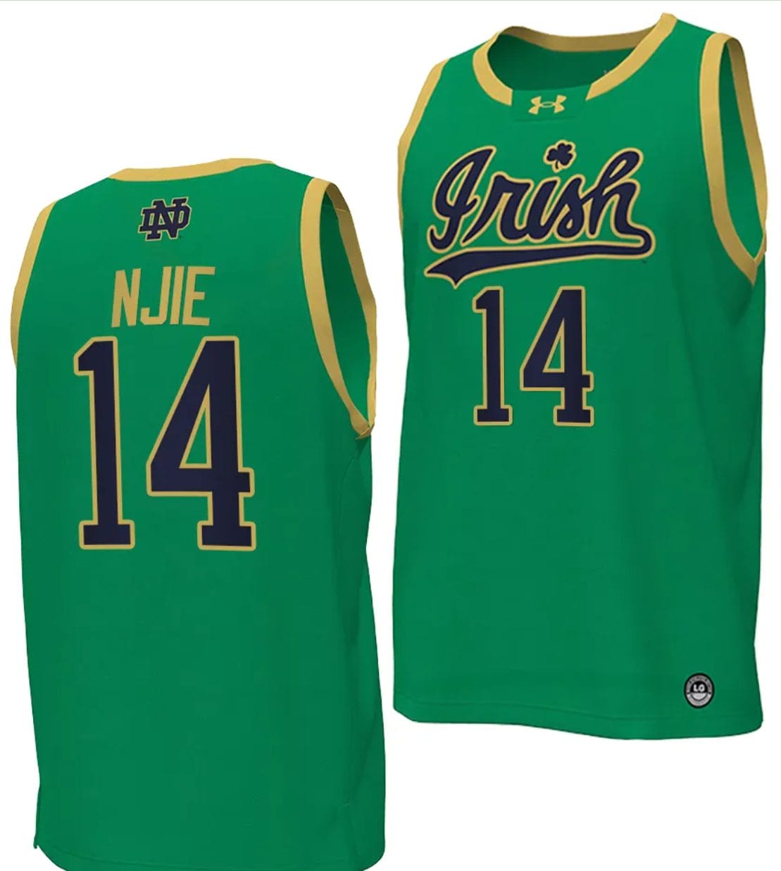 Kebba Njie Jersey #14 Notre Dame Fighting Irish Basketball uniform Green 1 Kebba Njie Jersey #14 Notre Dame Fighting Irish Basketball uniform Green