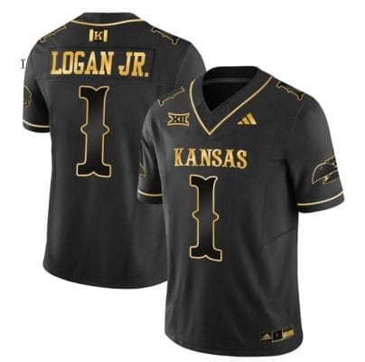 Kenny Logan Jr Jersey #1 Kansas Jayhawks Blackhawk Gold Vapor Football Black Gold