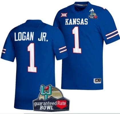 Kenny Logan Jr Jersey #1 Kansas Jayhawks 2023 Guaranteed Rate Bowl Champs Football Royal