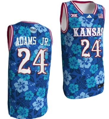 KJ Adams Jr Jersey #24 Kansas Jayhawks Bill Self Game College Basketball Blue Maui Strong 8 KJ Adams Jr Jersey #1 Kansas Jayhawks Bill Self Game College Basketball Blue Maui Strong