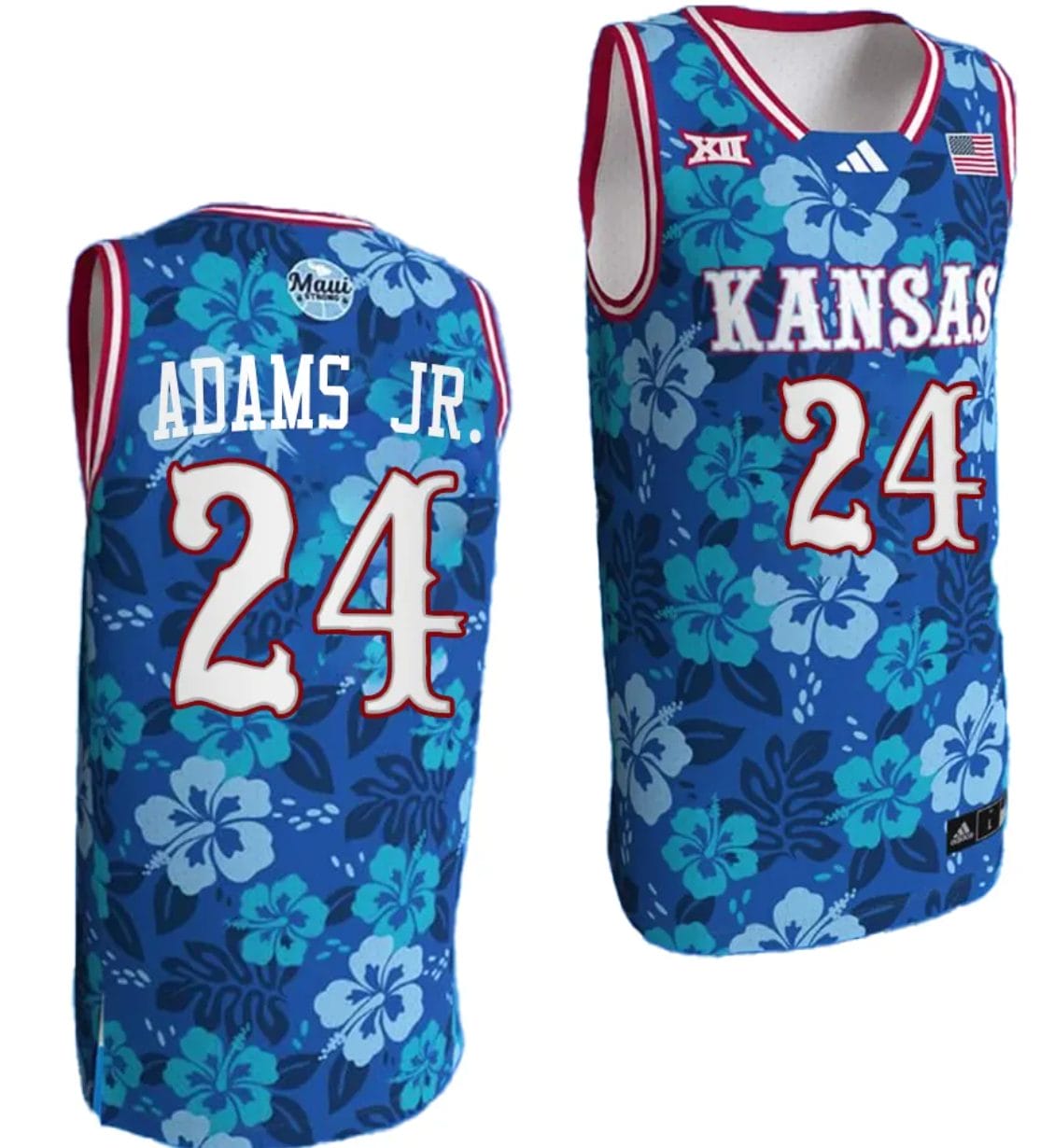 KJ Adams Jr Jersey #24 Kansas Jayhawks Bill Self Game College Basketball Blue Maui Strong 1 KJ Adams Jr Jersey #1 Kansas Jayhawks Bill Self Game College Basketball Blue Maui Strong