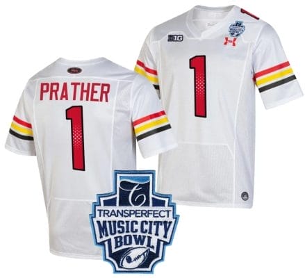 Kaden Prather Jersey #1 Maryland Terrapins 2023 Music City Bowl Patch Football White