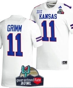 Luke Grimm Jersey #11 Kansas Jayhawks 2023 Guaranteed Rate Bowl Champs MVP Football White