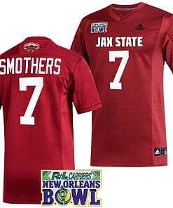 Logan Smothers Jersey #7 Jacksonville State Gamecocks 2023 New Orleans Bowl Patch Football Red