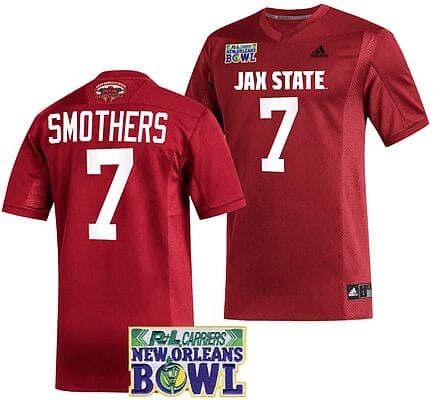 Logan Smothers Jersey #7 Jacksonville State Gamecocks 2023 New Orleans Bowl Patch Football Red
